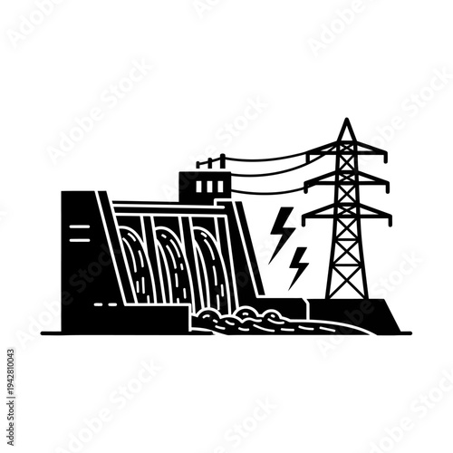 Hydroelectric Power Plant Dam Generating Electricity Vector Illustration