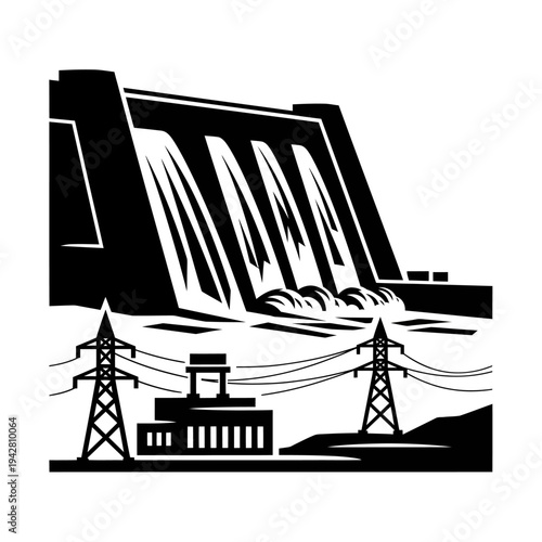 Hydroelectric Dam Generating Power with Electricity Transmission Towers