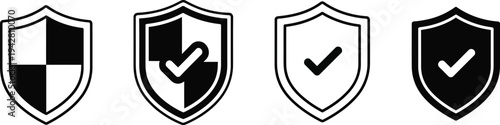 Checkmark symbol of security, protection, and verification. Safe state, approved status, or successful validation. Cybersecurity, warranty information, and service reliability badges. 