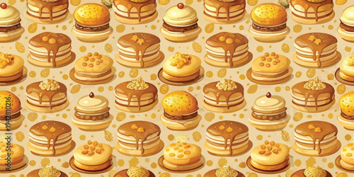 Colorful assortment of golden-brown pastries and baked goods in a grid layout Vector