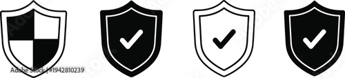 Checkmark symbol of security, protection, and verification. Safe state, approved status, or successful validation. Cybersecurity, warranty information, and service reliability badges. 