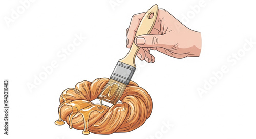Hand Painting Croissant with Brush.