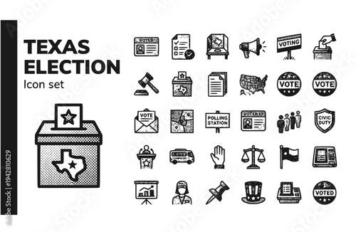 Texas Election Icon Set Voting Polls Ballot Democracy Political Campaign Electoral Process Voter Registration Civic Duty Vector Illustration