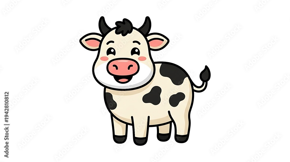 Fototapeta premium Cartoon Cow Illustration with Black Spots.