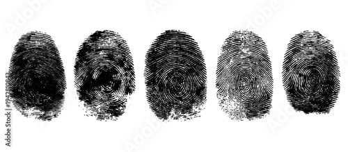 Abstract fingerprint imprint texture set. vector black grunge distressed ink evidence technology artistic dirty background design.