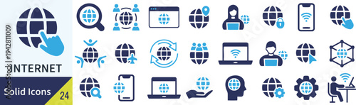 internet solid icons set, global network and connectivity collection for web and mobile applications, digital communication concept
