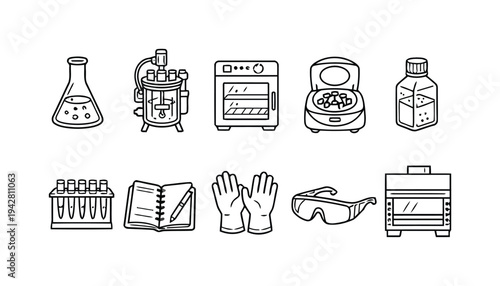 Laboratory and scientific equipment icons for research and analysis