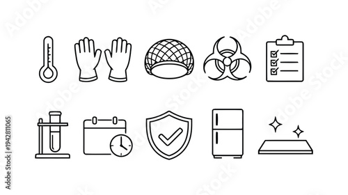 Laboratory and safety equipment icons for science and research