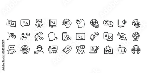 Language translation and communication icons for global services