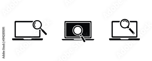 Laptop computer with magnifying glass icons