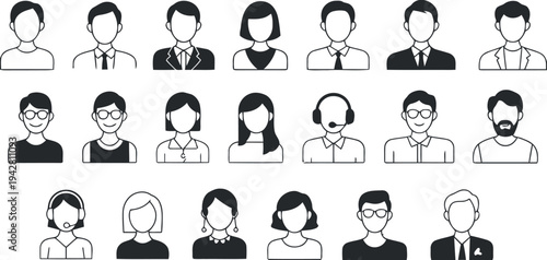 Large collection of diverse user avatars for people profile and customer support team representation