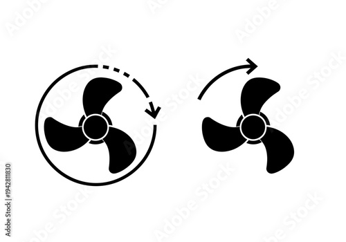 Fan rotation direction icon, reversible propeller symbol for ui and design