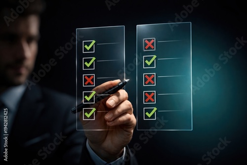 Business Evaluation Checklist Comparison with Success and Failure Decision Analysis Concept