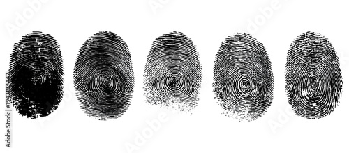 Abstract fingerprint imprint texture set. vector black grunge distressed ink evidence technology artistic dirty background design.
