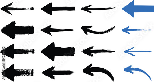 A comprehensive collection of black vector arrow icons and 3d pointers featuring sketch elements and directional web buttons for modern sign design