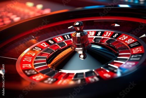 Roulette wheel spinning at a casino, representing chance, entertainment, and betting