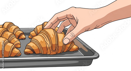 Hand Placing Croissant on Baking Tray.