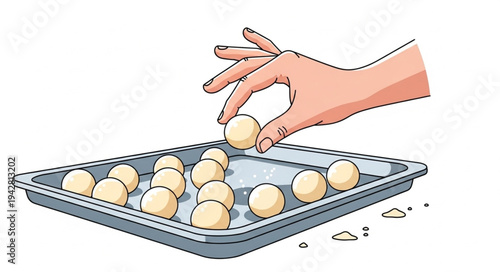 Hand Placing Dough Balls on Baking Tray.