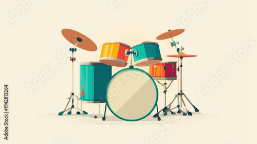 Colorful Acoustic Drum Set Illustration