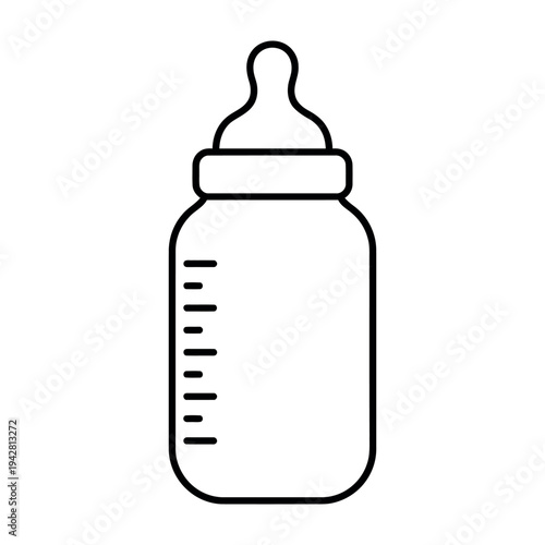 Simple black line art icon of a baby bottle for feeding infants.