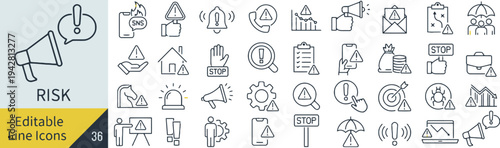 Risk assessment and crisis management line icons for business security and safety