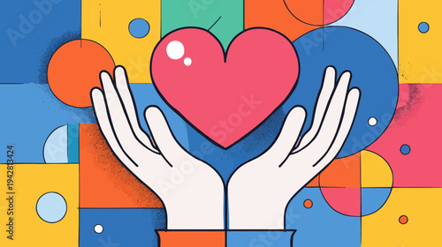 Hands Holding Heart Icon in Flat Design for Life Insurance Concept