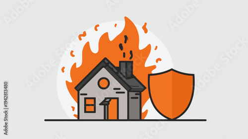 House Fire Protected by Insurance Shield Concept Illustration