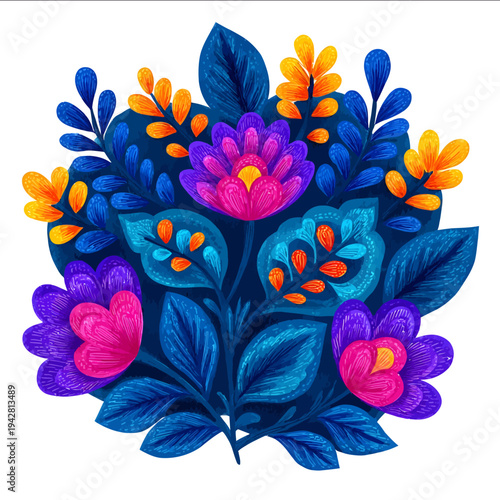 isolated clipart image of watercolor cartoon Hot Pink Rosa Mexicano Bright Turquoise and Royal Blue Electric Orange and Sunny Yellow Grass Green D