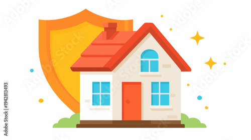 House Icon with Shield for Home Protection and Safety
