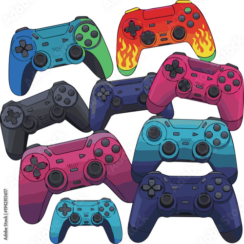 Isolated a realistic kinds of deferent Gradient gaming controller modern gamepad for video games and console entertainment vector art with white background..