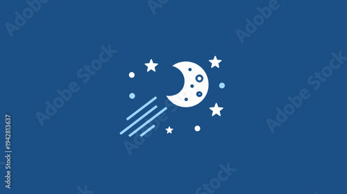 Moon and Shooting Stars in Flat Design