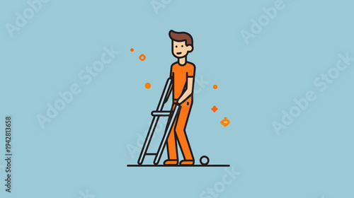 Person Using Crutches Walking Aid on Transparent Background