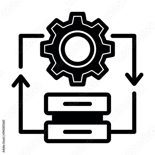 Data processing workflow icon showing system configuration and information flow cycle.