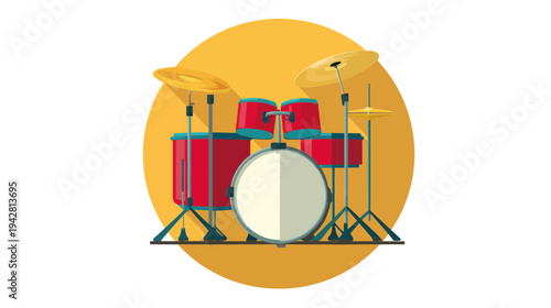 Red Drum Kit with Cymbals Musical Instrument Icon
