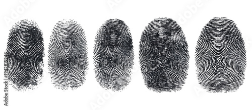 Abstract fingerprint imprint texture set. vector black grunge distressed ink evidence technology artistic dirty background design.