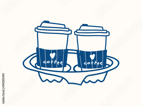 Linear hand-drawn doodle illustration of coffee. Mediterranean style.