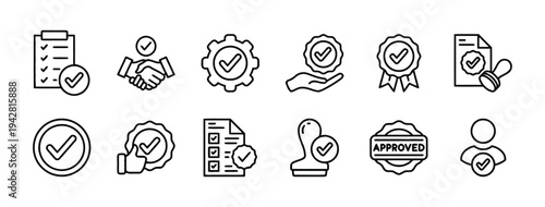 Set of approval and certification icons for documents and services
