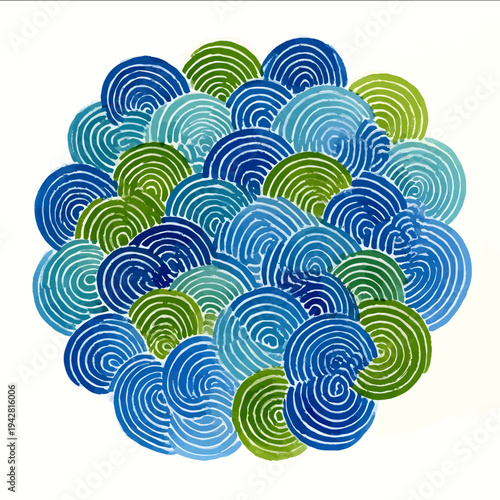isolated clipart image of watercolor geometric blue green handpainted tranquil serene breezy repetitive pattern linocut vector icon monochrome si