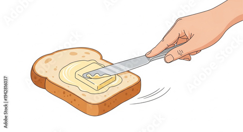Hand Spreading Butter on Toast.