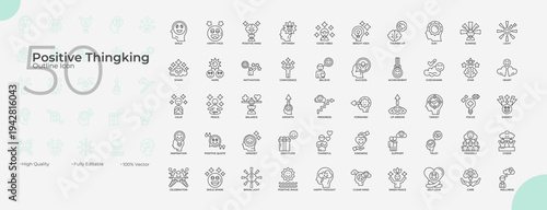 Positive Thingking Line Editable Icons set