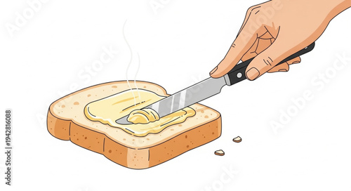 Hand Spreading Butter on Toast.