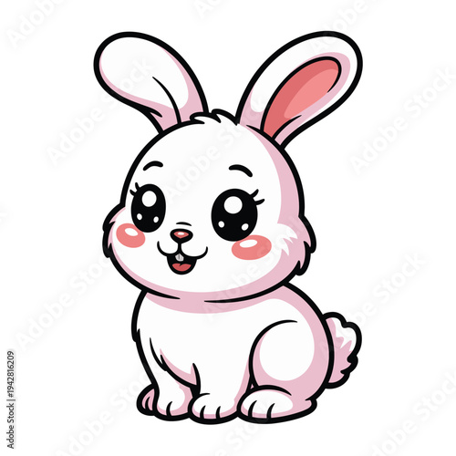 A cute cartoon bunny with big eyes and pink cheeks