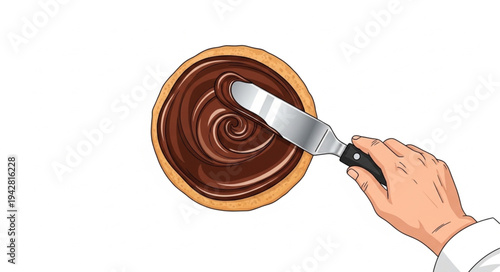 Hand Spreading Chocolate on Cake.