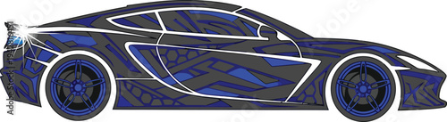 Sleek Dark Blue Sports Car Silhouette with White Outline.