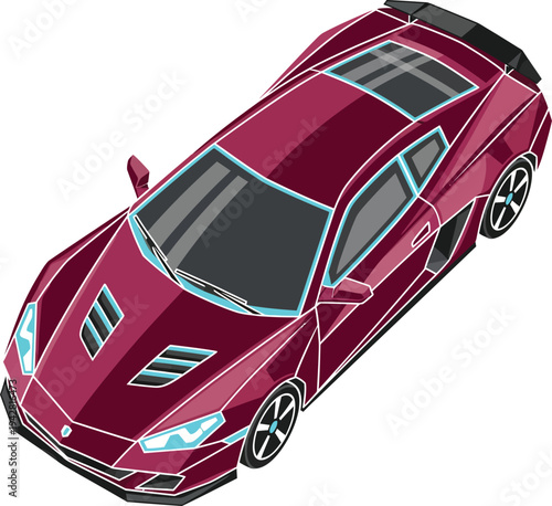 Sleek Maroon Sports Car Illustration Top View.