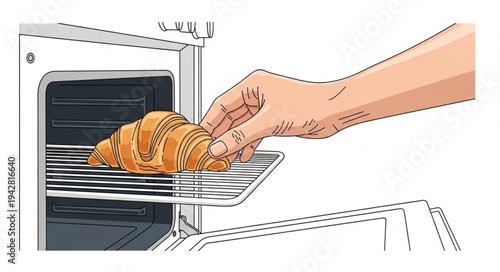 Hand Removing Croissant from Oven.