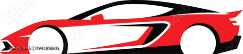 Sleek Red Sports Car Silhouette with Dynamic Black Accents.