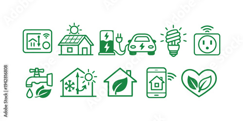 Set of icons for smart home technology and sustainability
