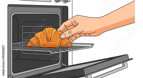 Hand Removing Croissant from Oven.