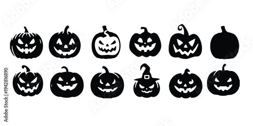 Set of halloween pumpkin jack o lantern carved faces